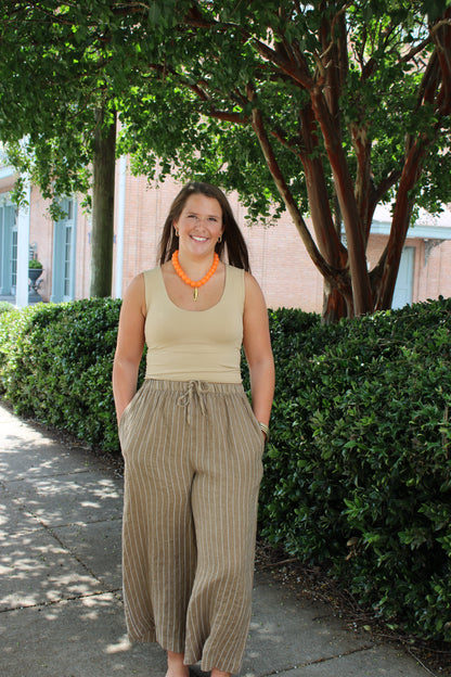 Wide Leg Linen Pants Earth Stripe
