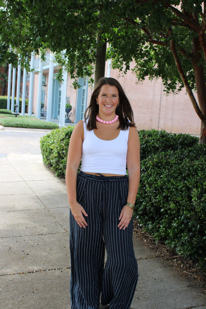 Wide Leg Linen Pants Navy Stripe