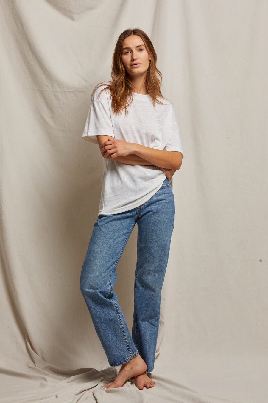 Faith Linen Cotton Boxy Crew Neck Natural