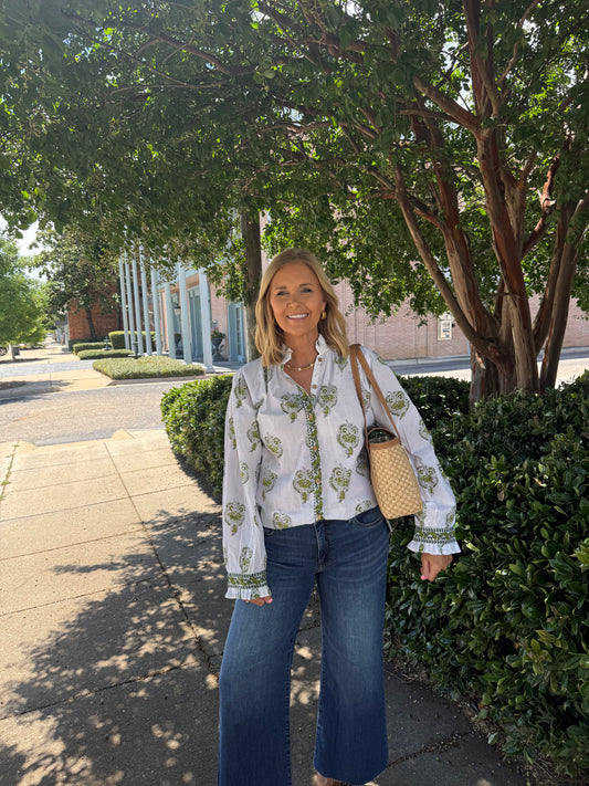 The Roots Top in Green Floral