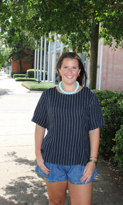 Navy Stripe Linen Top