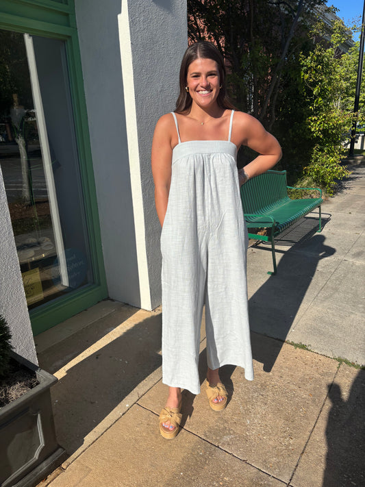 Square Neck Wide Leg Jumpsuit Powder Blue