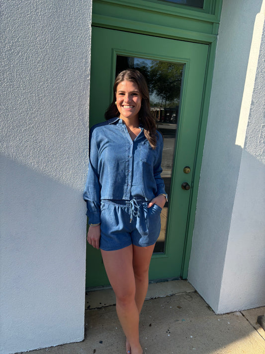 Bobi Cropped Button Front Top