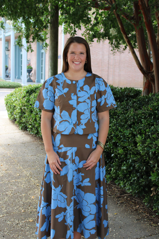 Blue/Mocha Print Top