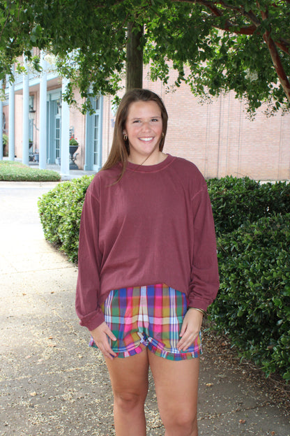 Pink/Navy Plaid Ruffle Shorts
