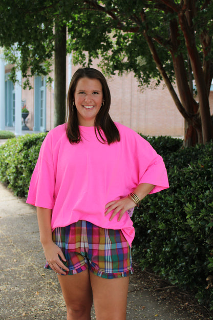 Pink/Navy Plaid Ruffle Shorts
