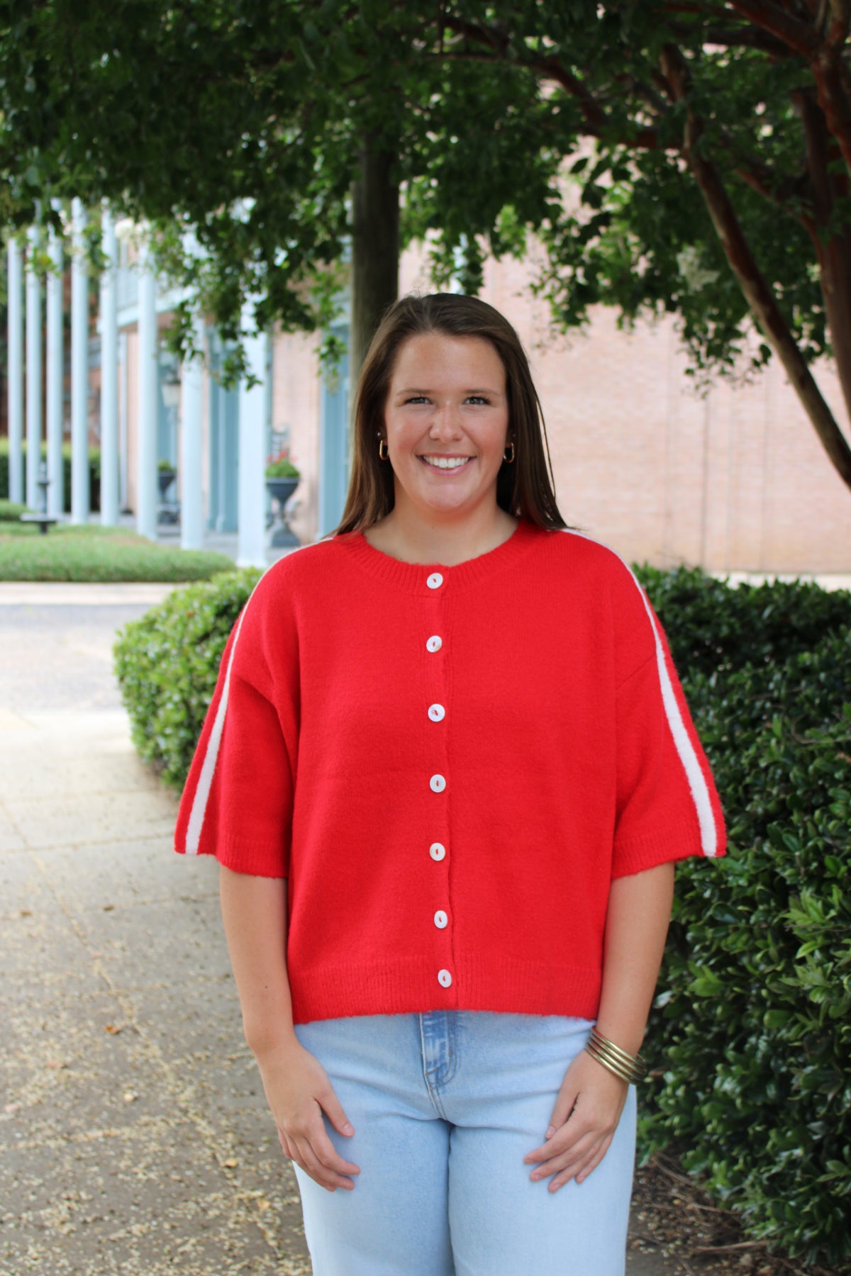 Cherry/White Stripe Cardigan