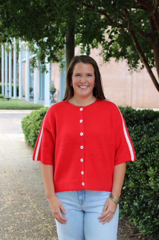 Cherry/White Stripe Cardigan