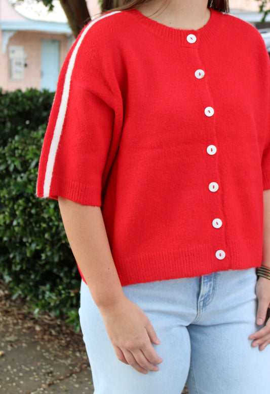 Cherry/White Stripe Cardigan