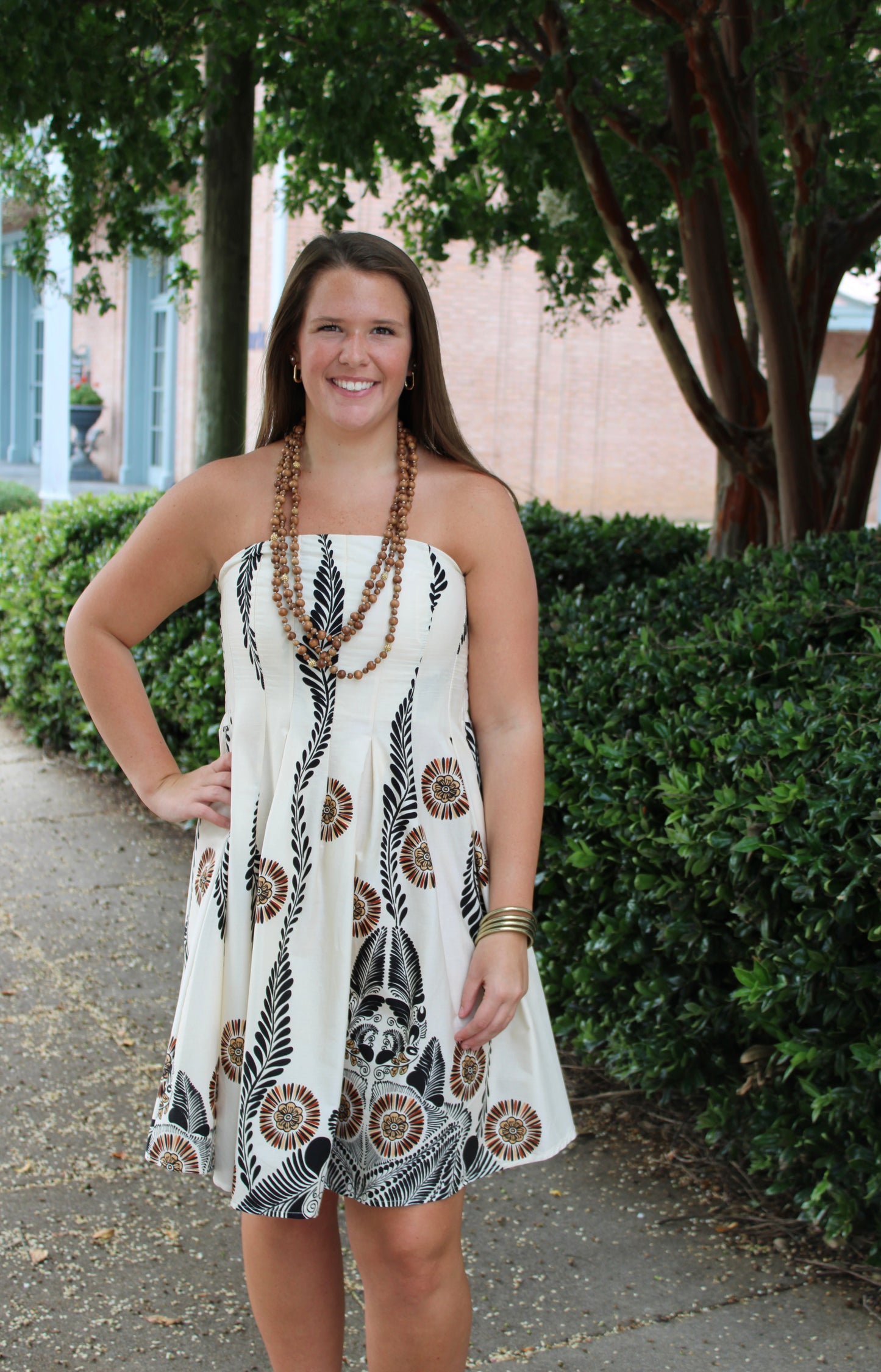 Black Print Strapless Dress
