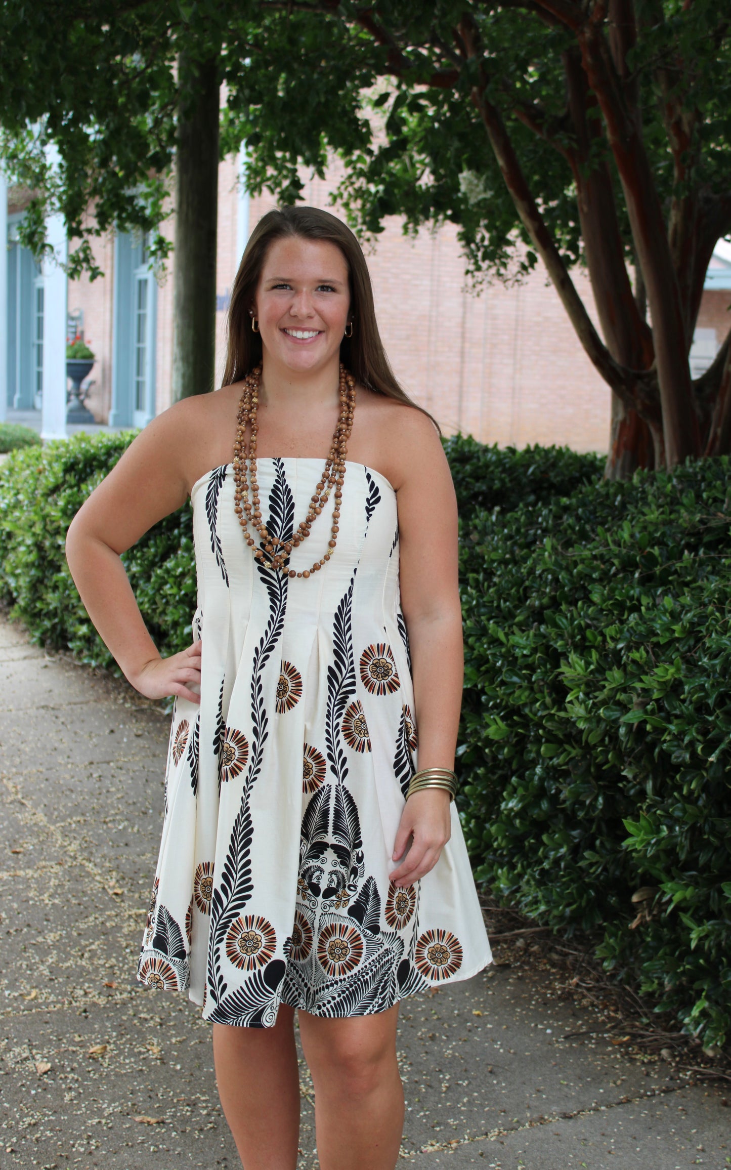 Black Print Strapless Dress