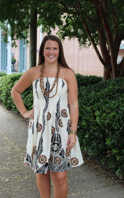 Black Print Strapless Dress