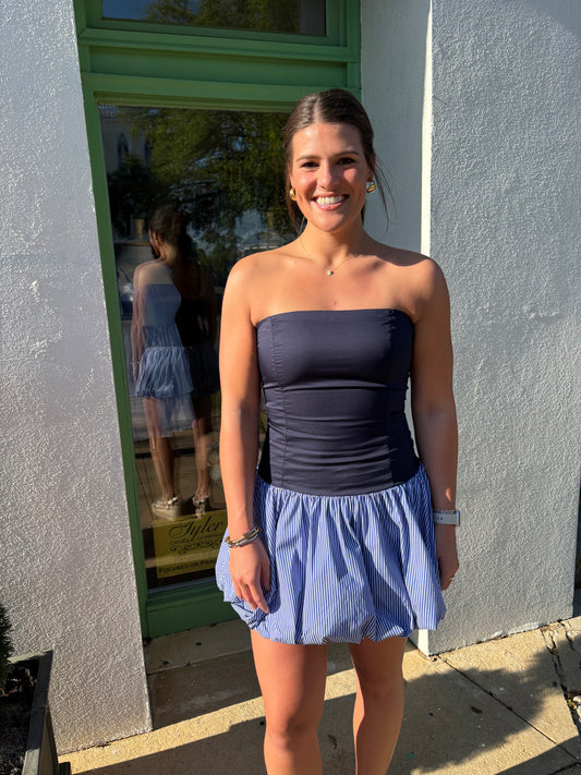 Ballon Skirt Mini Dress Navy