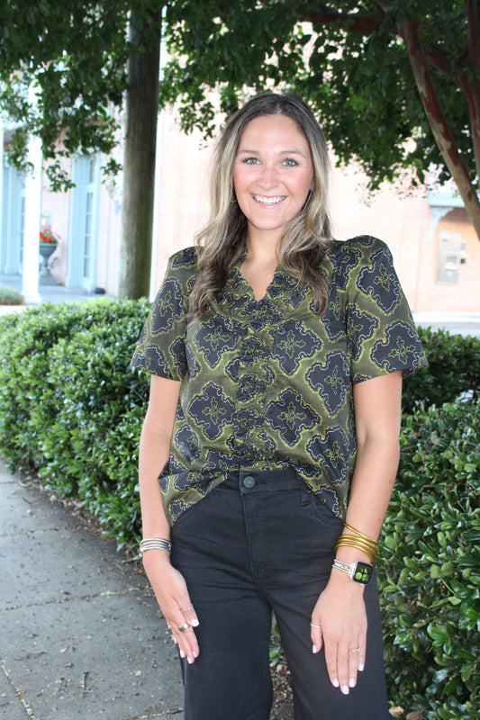 Olive Print Top