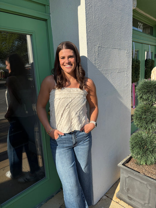 Ruffled Sleeveless Top Cream