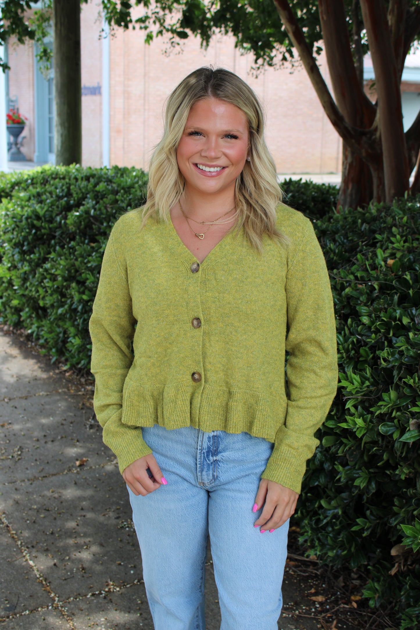 Citron Ruffle Hem Cardigan