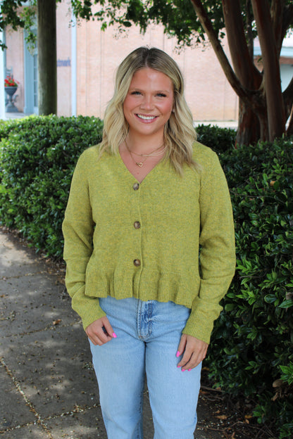 Citron Ruffle Hem Cardigan