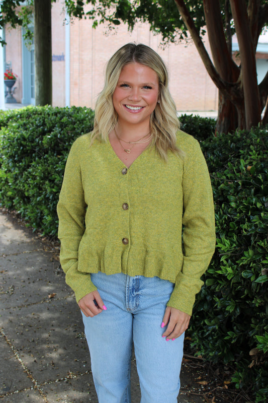 Citron Ruffle Hem Cardigan