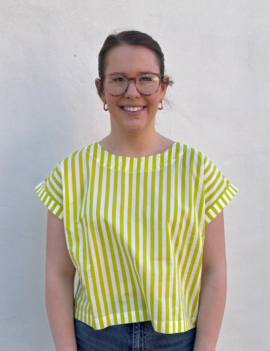 Lime Stripe Button Back Top