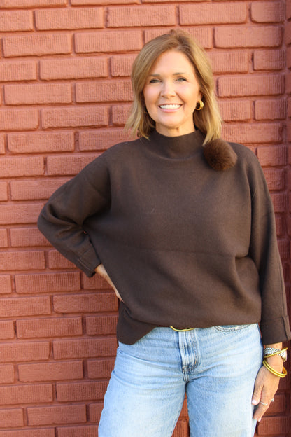 Brown Pom Pom Detail Sweater
