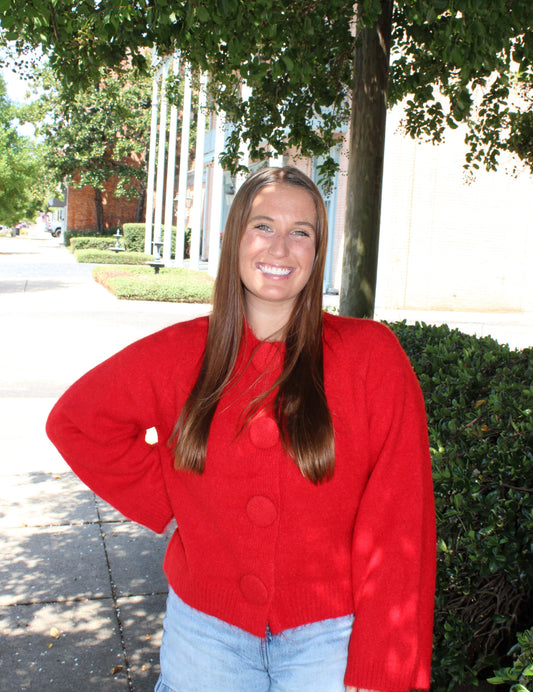Red  Button Front  Cardigan