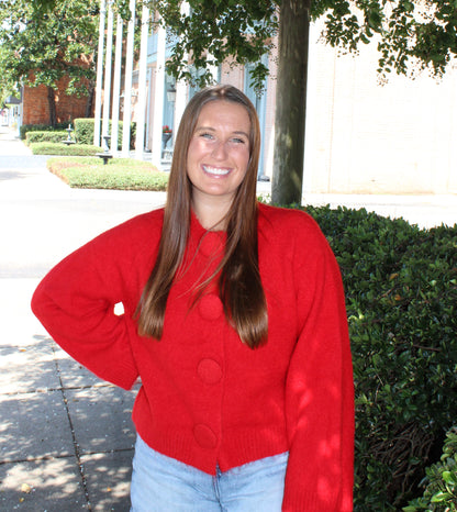 Red  Button Front  Cardigan