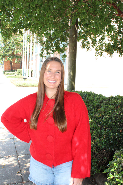 Red  Button Front  Cardigan