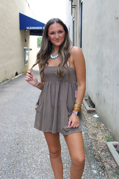 Hot Shot Strappy Romper Pewter