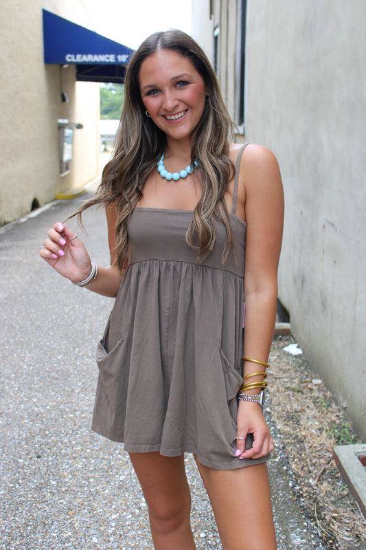 Hot Shot Strappy Romper Pewter