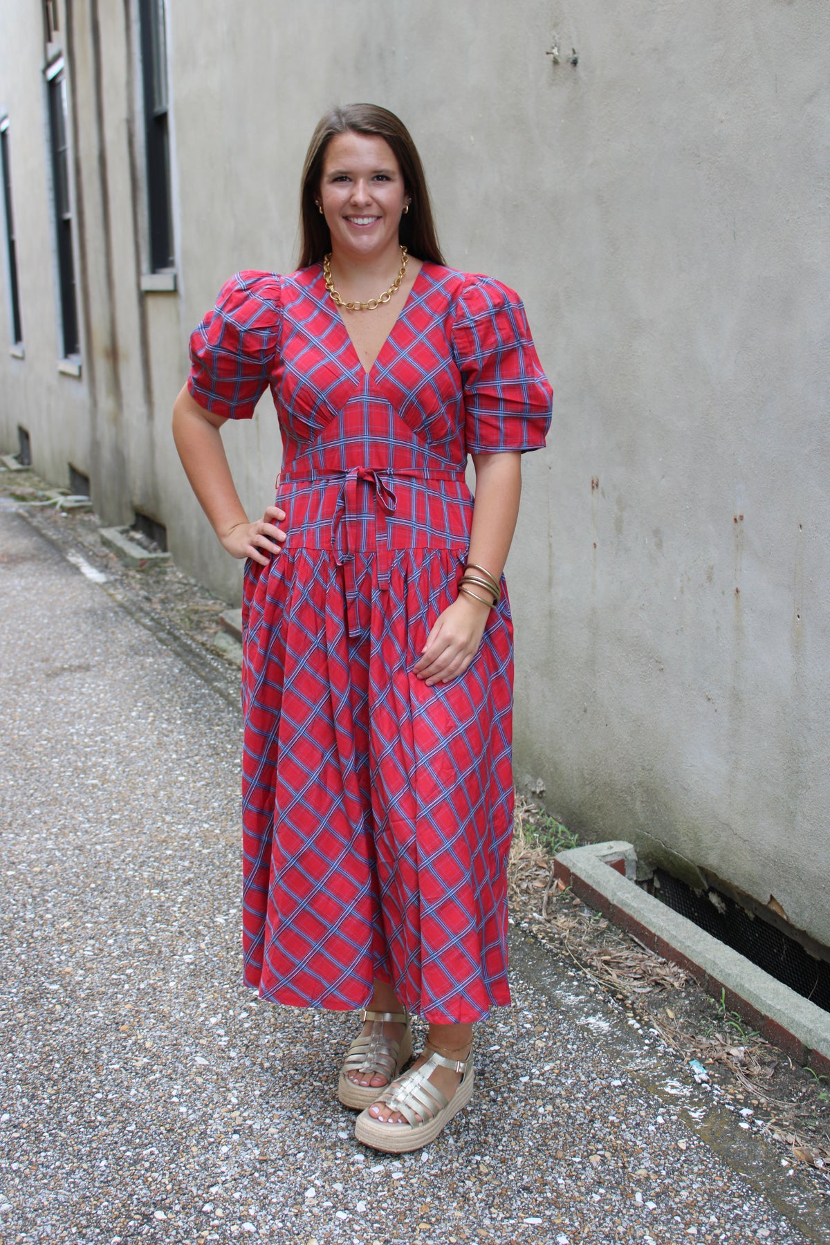 Red Plaid Maxi Dress