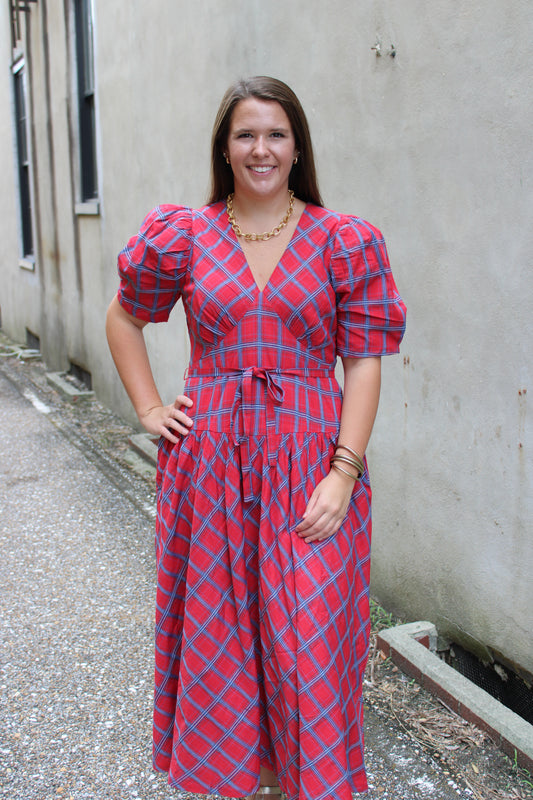 Red Plaid Maxi Dress