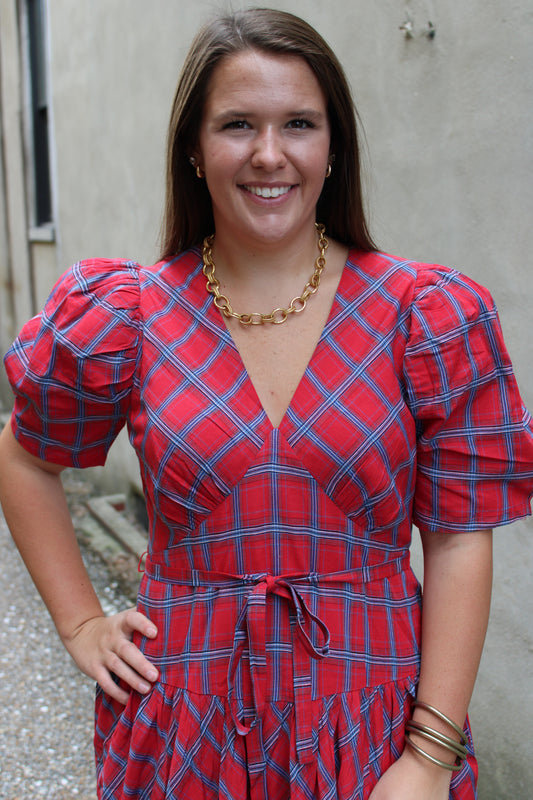 Red Plaid Maxi Dress