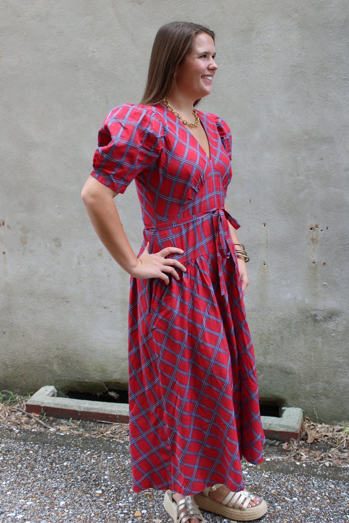 Red Plaid Maxi Dress