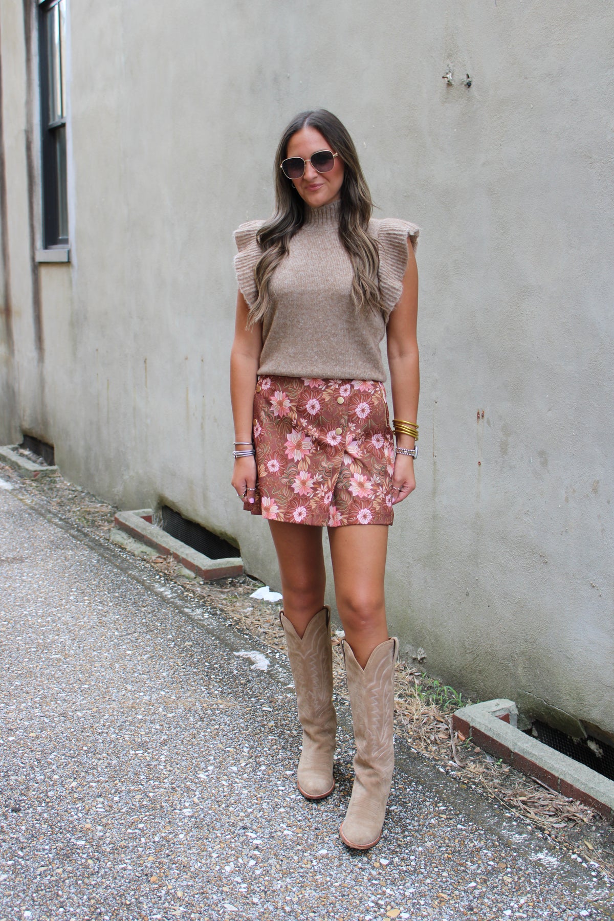 Retro Floral Print Pleat Detail Mini Skirt