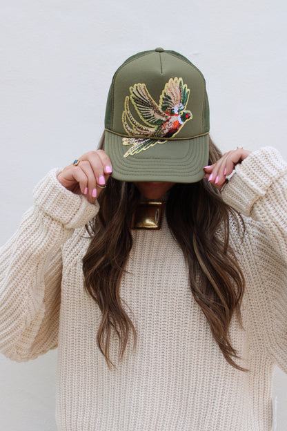 Fly Girl Sequin Pheasant Trucker