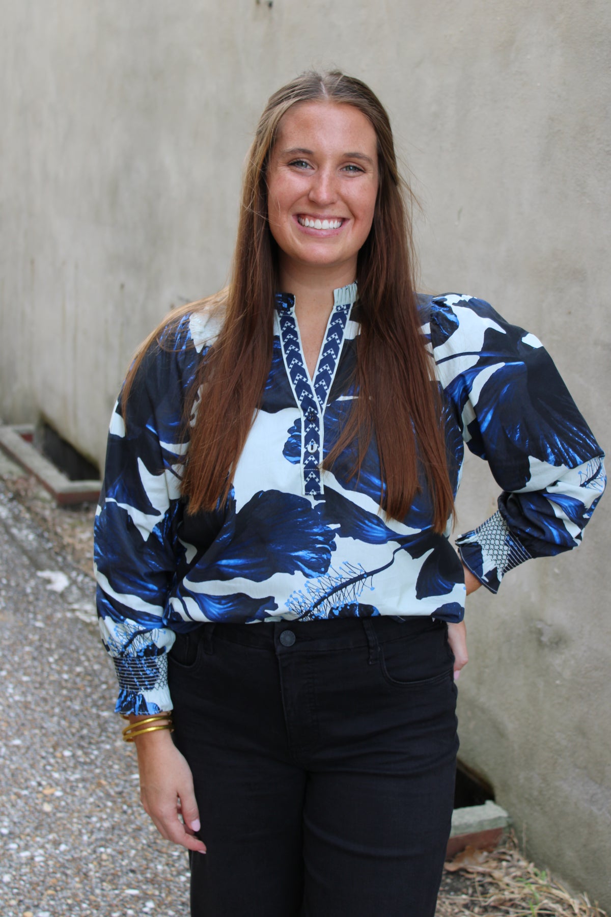 Ashley Top Indigo Lilies