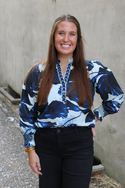 Ashley Top Indigo Lilies