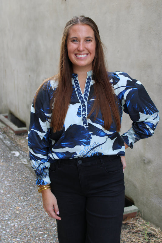 Ashley Top Indigo Lilies