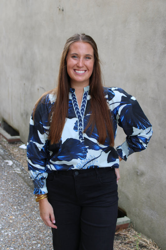 Ashley Top Indigo Lilies