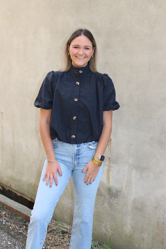Black Button Front Top