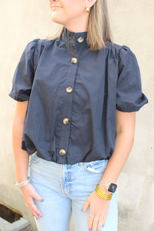 Black Button Front Top