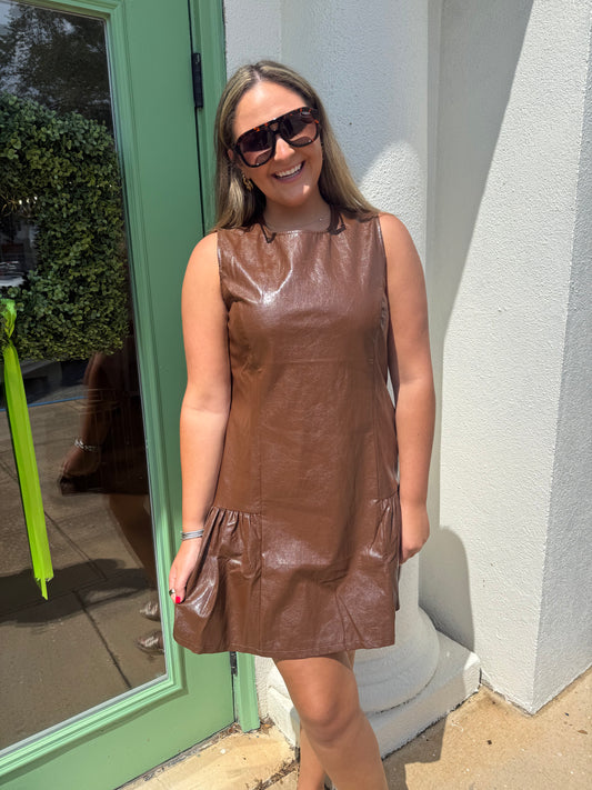 Flounced Hem Sleeveless Dress in Chocolate