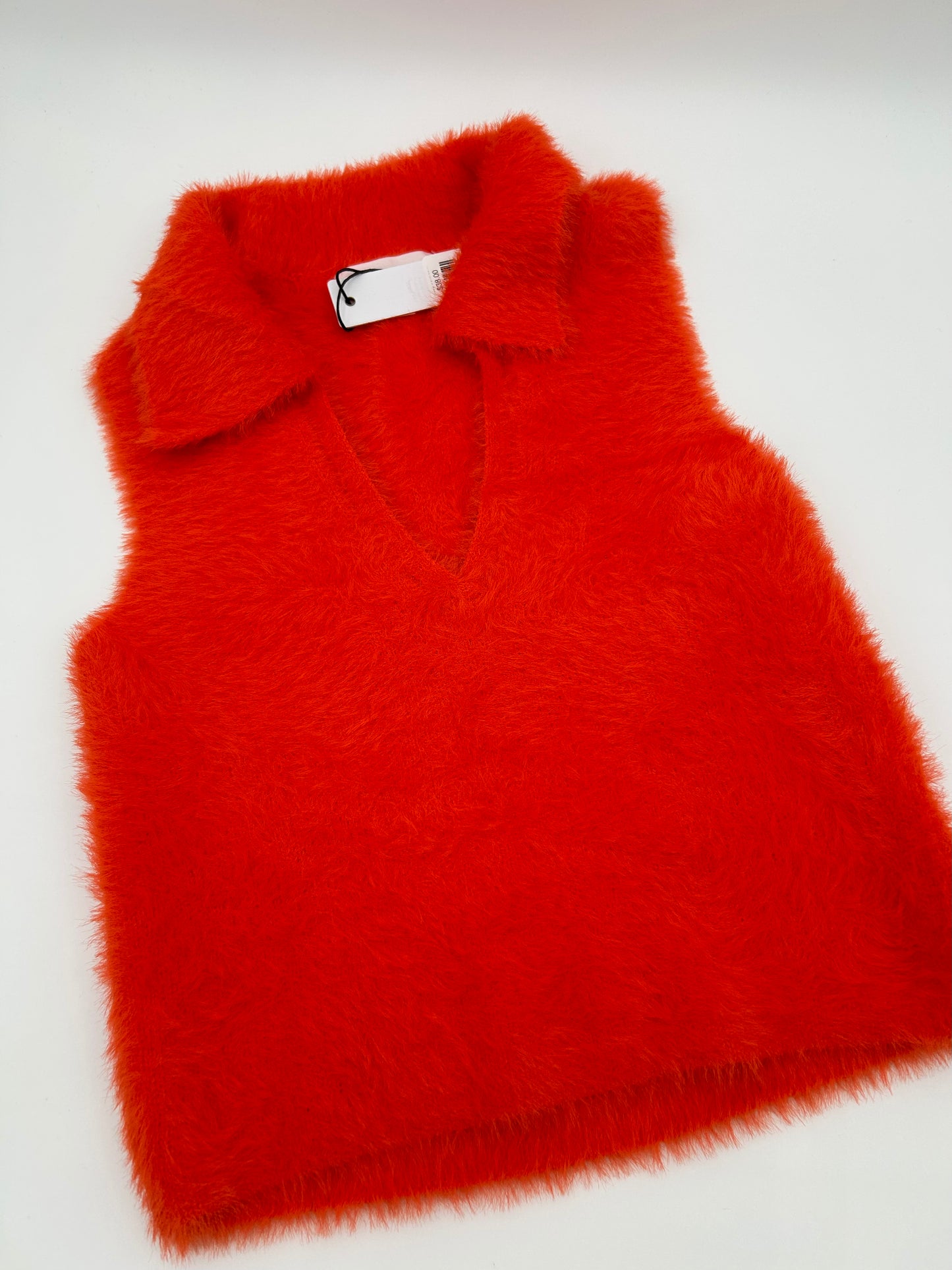 Fuzzy Collared v-neck Crop Sweater Orange