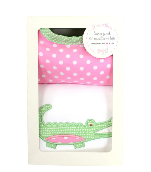 Pink Gator Bib abd Burp Set