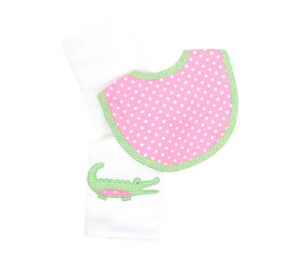 Pink Gator Bib abd Burp Set