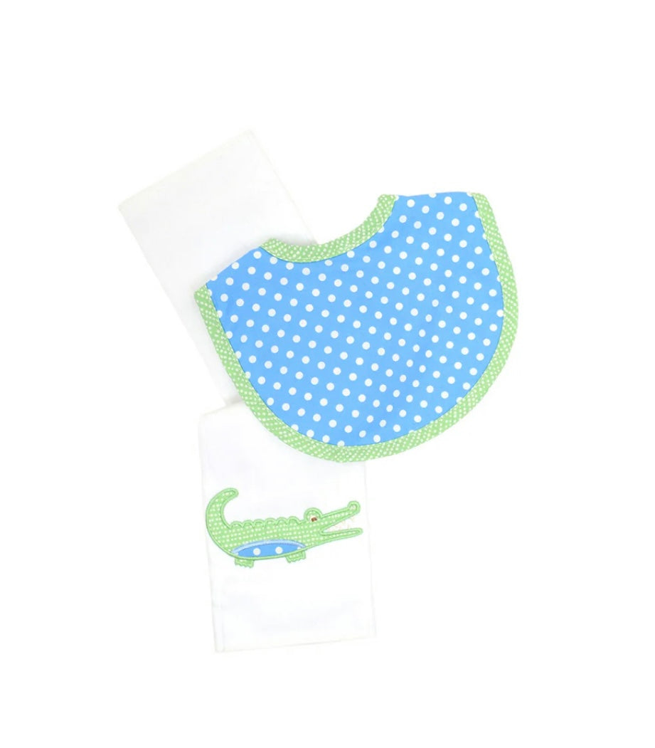 Blue Gator Bib and Burp Set