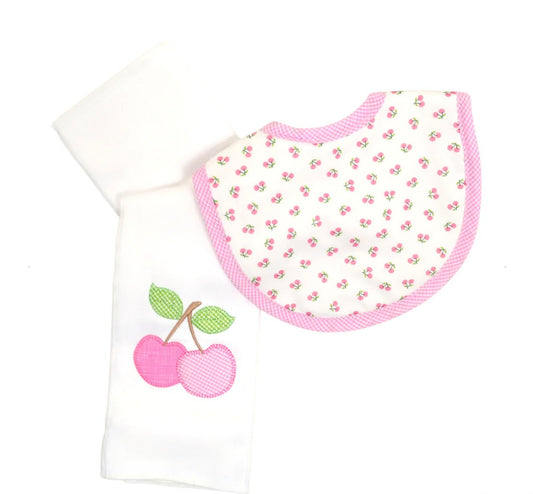 Cherries Bib/Burp Set