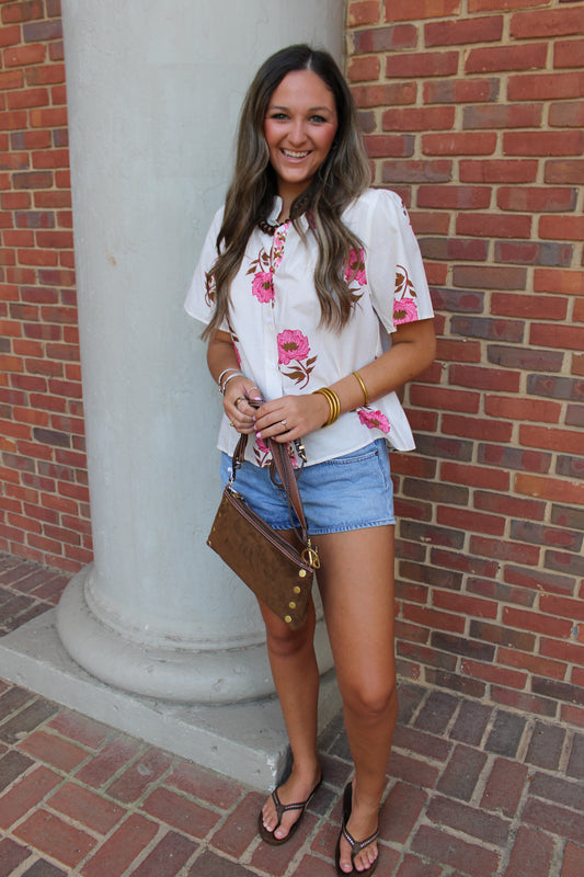Cream Floral Button up Top