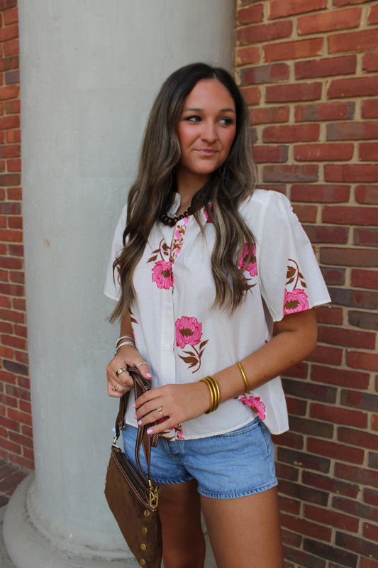 Cream Floral Button up Top
