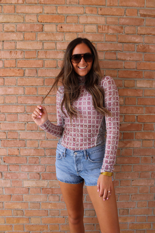 Lyric Sheer Lace Long Sleeve Turtleneck Top